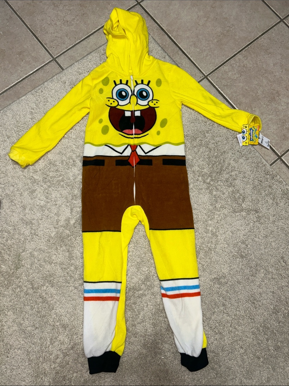 NWT SpongeBob Squarepants Yellow & Brown Hooded Kids One-Piece Footie